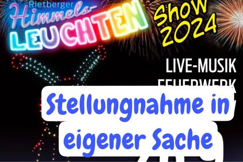 Himmelsleuchten-Plakat mit dem Schriftzug "Stellungnahme in eigener Sache".